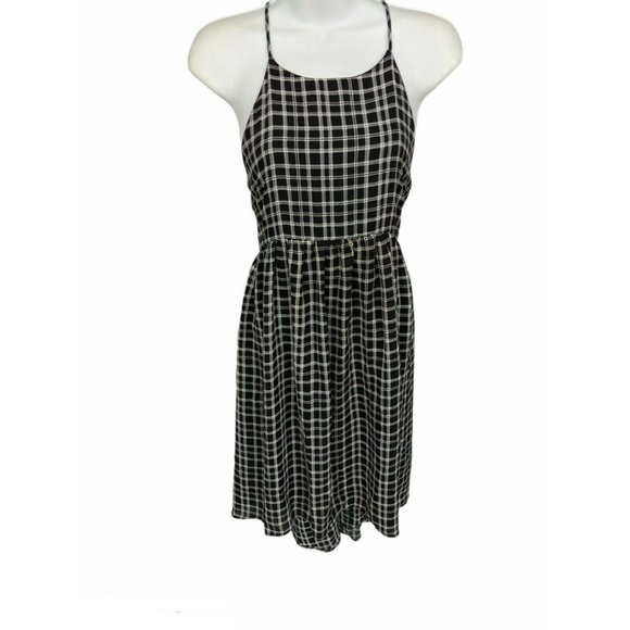 Painted Threads Black and White Sleeveless vPlaid Chiffon Dress Size M - Picture 1 of 6